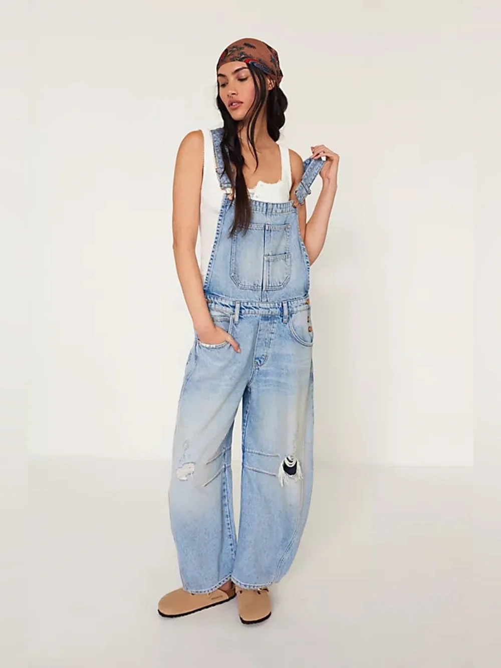 Free People We The Free Good Luck Barrel Overalls in Going Steady XS